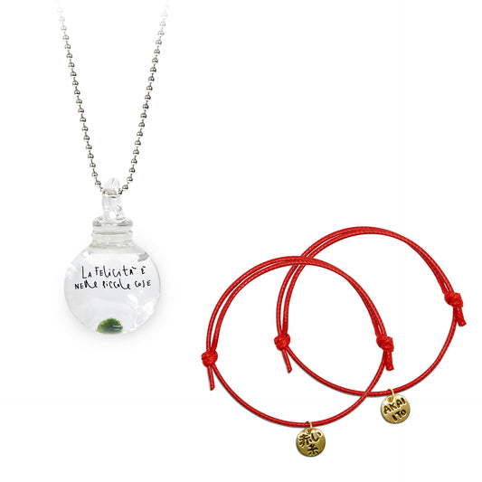Collana Marimo® Original – La Felicità & Bracciali Filo Rosso del destino Coppia